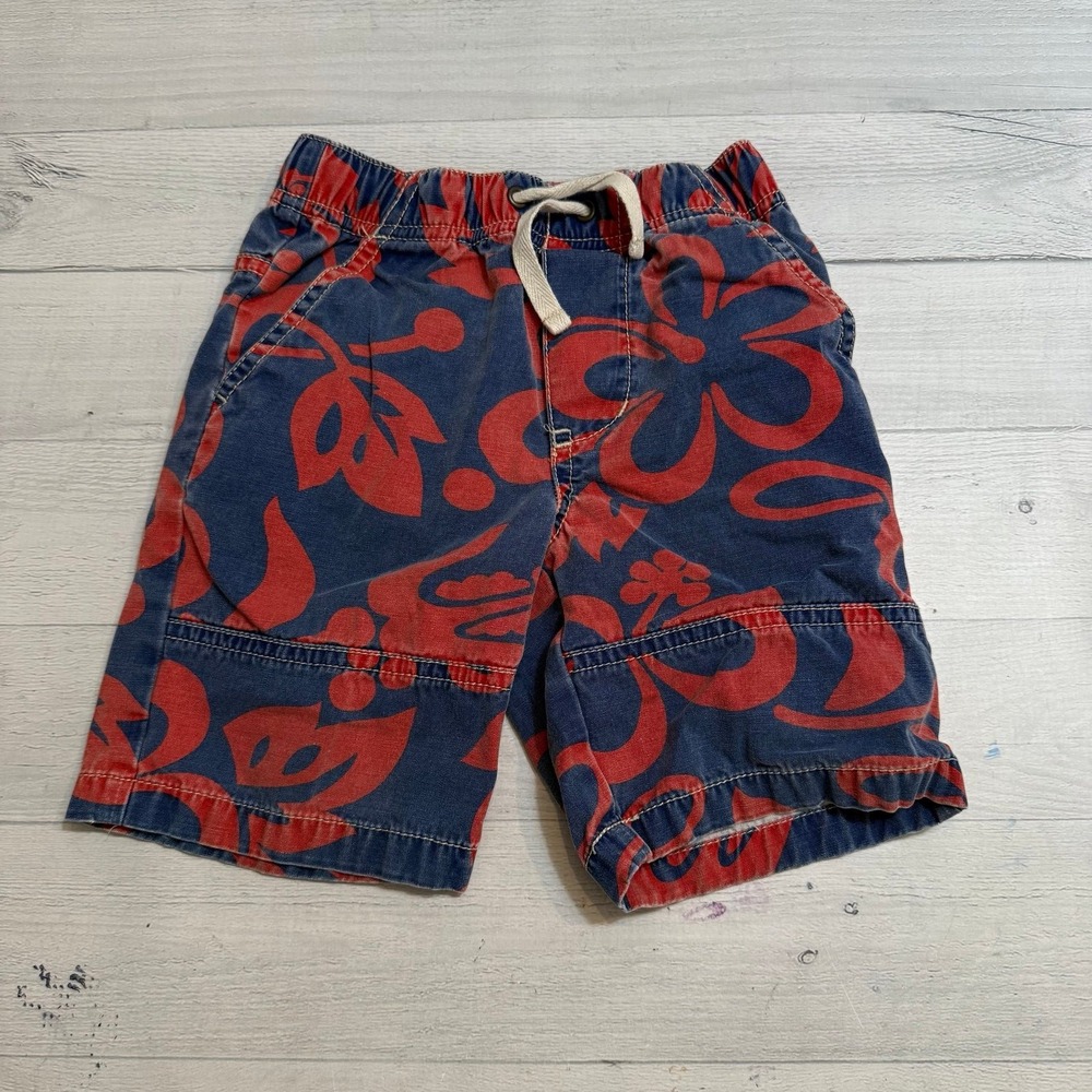 Mini Boden kids red blue‎ tropical shorts 18/24 months